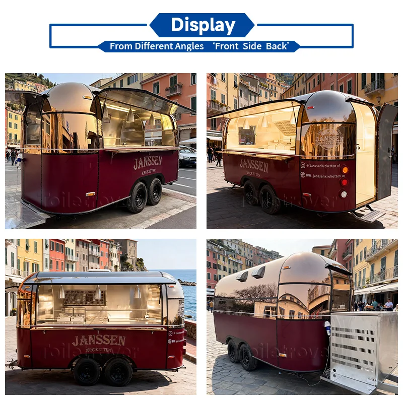 Vintage Style Food Truck Trailer Stainless Steel Custom Mobile Kitchen Unit Vending Cart Concession Trailer with Full Kitchen