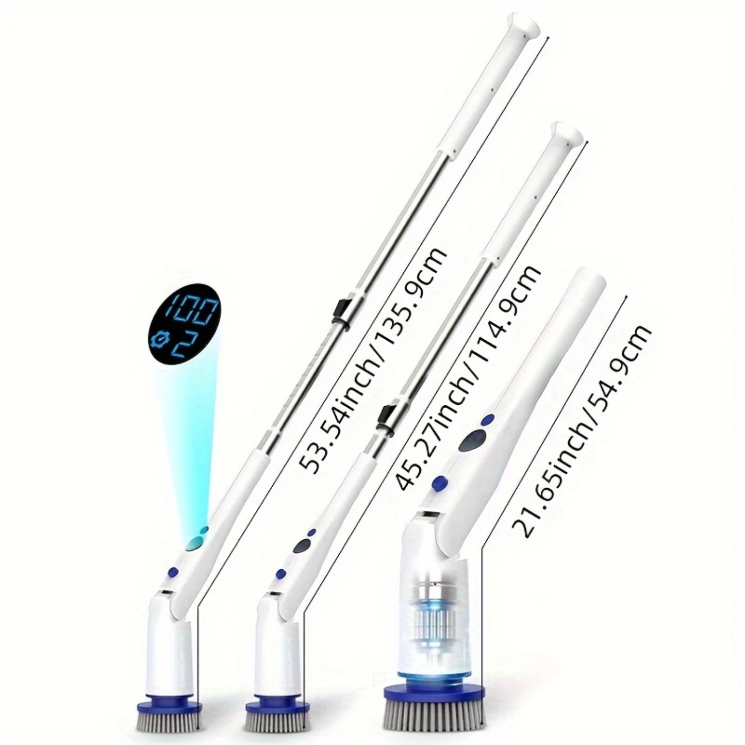 ชุดเครื่องขัดพื้นแบบหมุนไฟฟ้าไร้สายด้ามยาวปรับได้ - กันน้ํา IPX7 หัวแปรงหลายความเร็ว 2 ระดับสําหรับห้องน้ํา