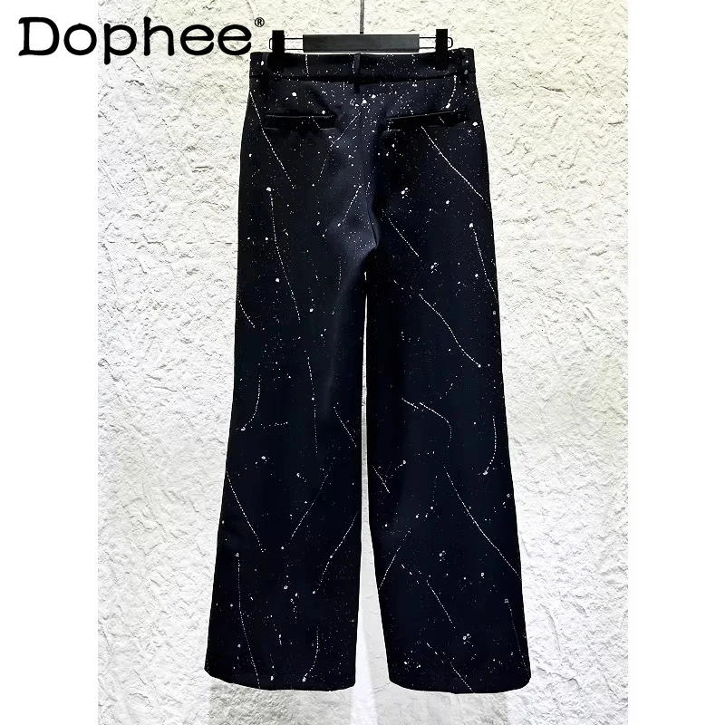 

Trendy Starry Sky Rhinestone Loose Straight Pants Men 2026 Spring New Unique Chain Decoration Stylish Versatile Comfort Trousers