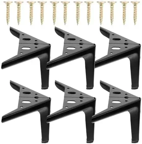 Metal Furniture Feet Sofa Couch Replacement Legs, Matte Black Metal Support Legs for Cabinet Bedside Table, 6pcs Set