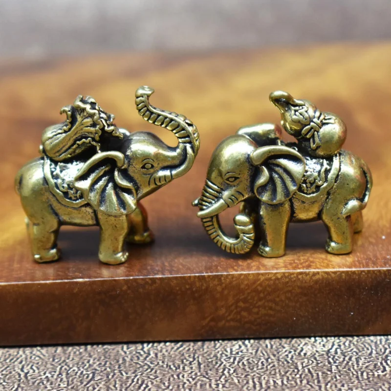 Brass Cabbage Gourd Little Elephant Ornament Hundred Wealth Gourd Copper Carving Craft Desk Office Desk Tea Pet Decoration Ornam