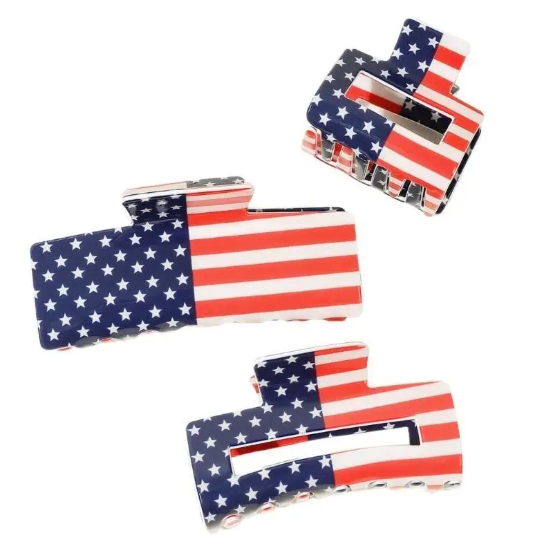 652F Pinza banderas americanas Pinza plástico para adolescentes Cola caballo Compras Maquillaje