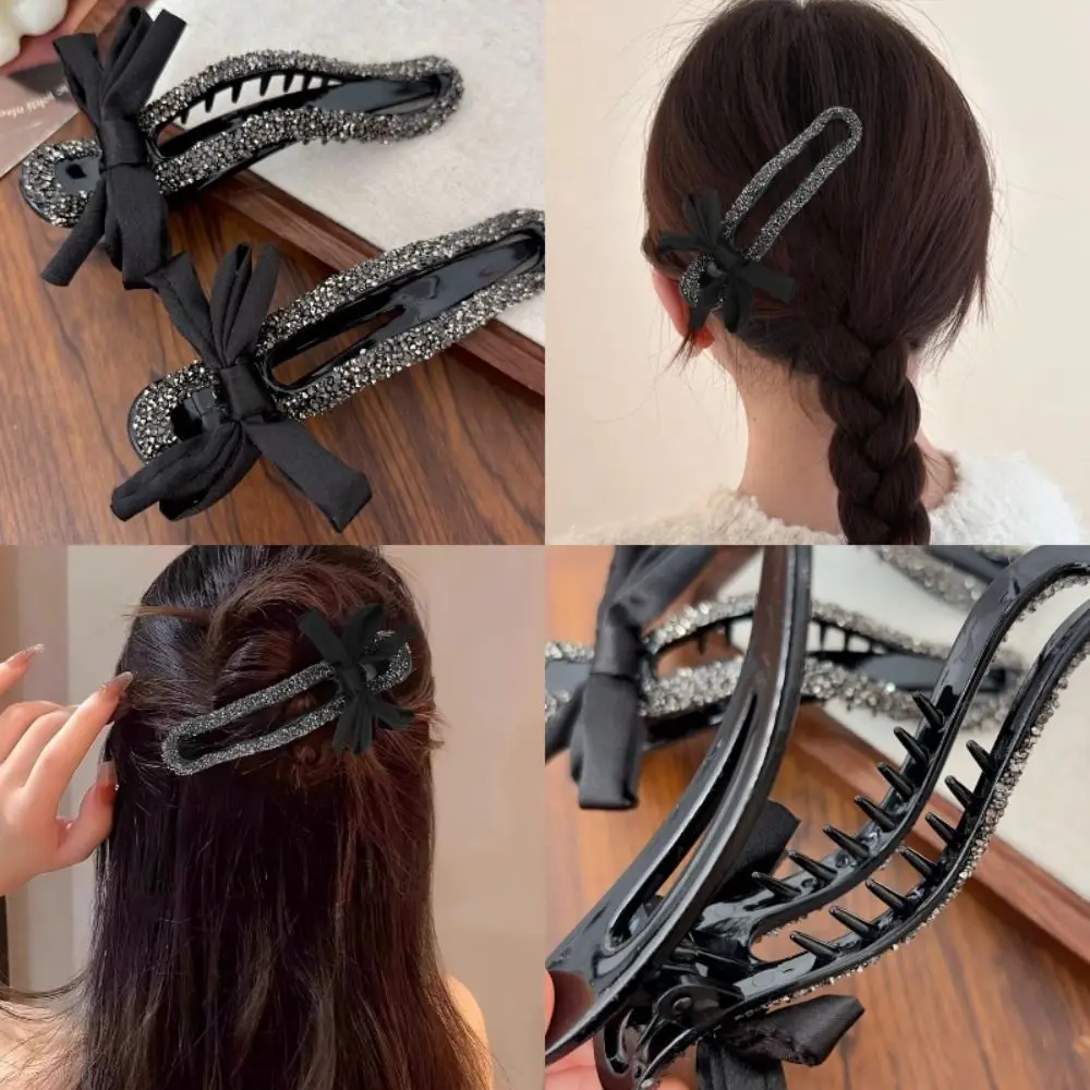 Hair Ornament Large Duckbill Hair Clip No Irritation Back of Head Straight Clip Duckbill Clip Rhinestones Pearls Bow