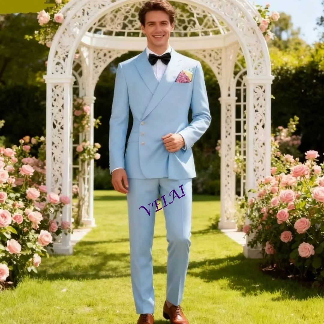 

Индивидуальный стильный мужской костюм чисто белого цвета для свадьбы 2026: элегантный двубортный пиджак и брюки для женихов и деловых мужчин