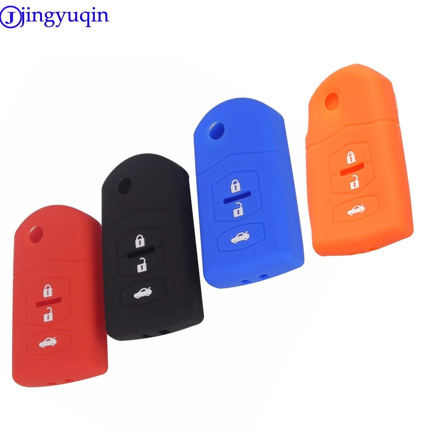 Jingyuqin New 3 Buttons Remote Silicone Car Key Cover Case For Mazda 2 3 5 6 8 Atenza CX5 CX-7 CX-9 MX-5 RX Keyrings Fold Flid