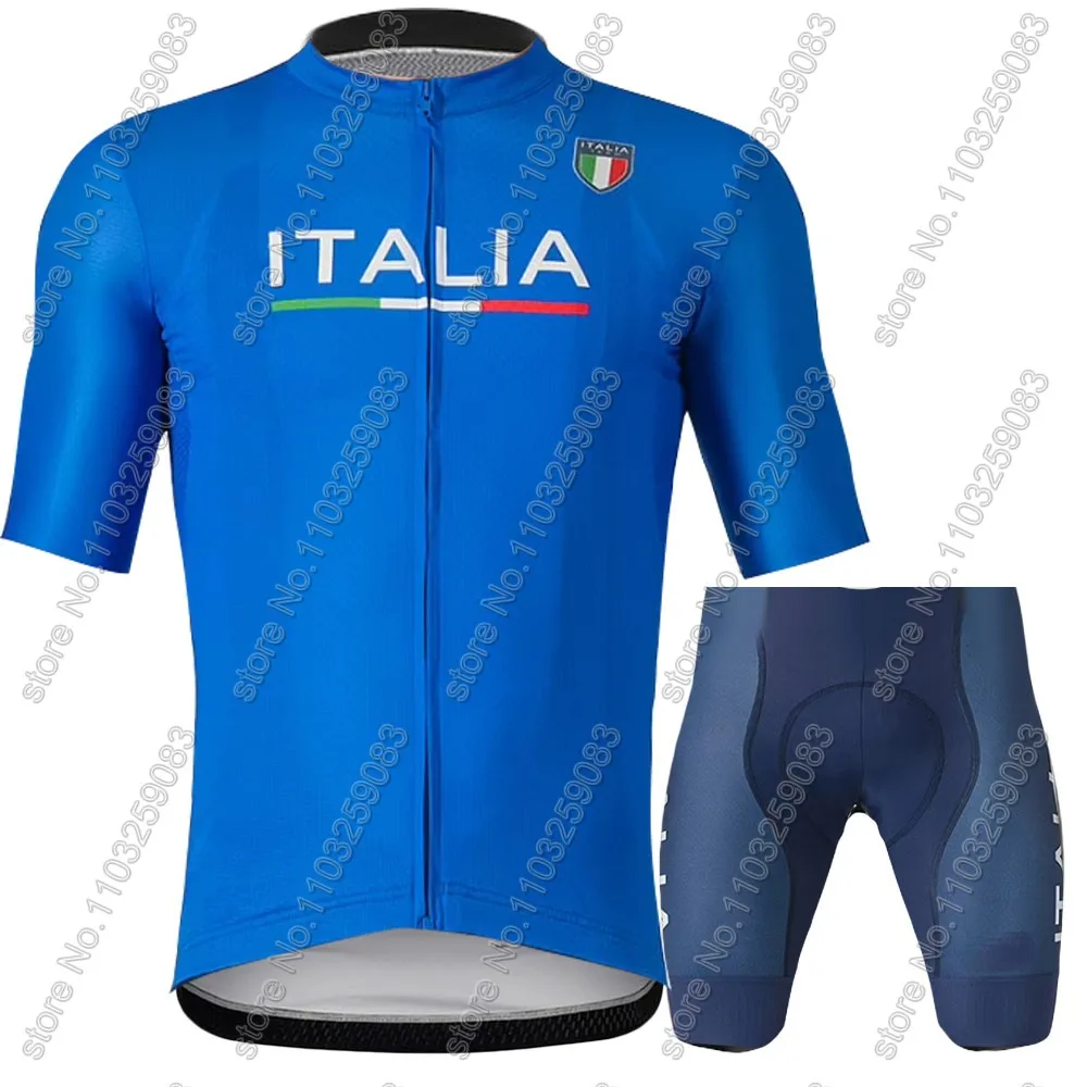 Italy National Team Cycling Jersey 2024 Set Mens Short Sleeve Blue Clothing Road Bike Suit Bicycle Shirt Bib Shorts Maillot