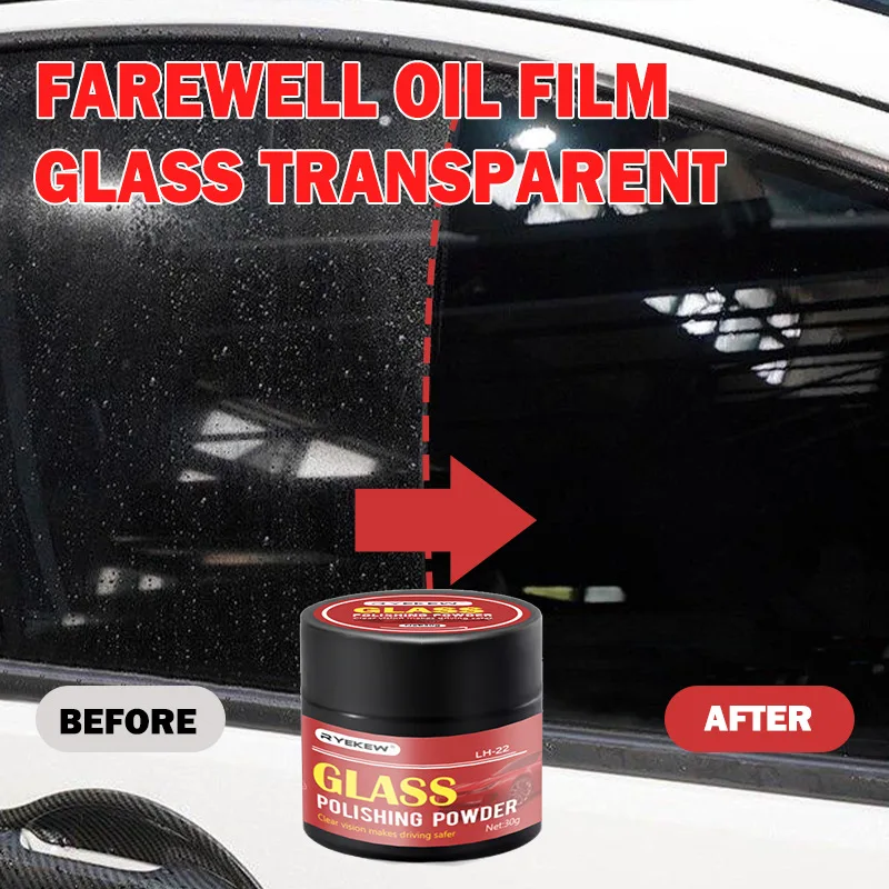 Car Glass Polish Compound Powder - Remove Scratches Water Spots Oil Film - for Windshield Windows Headlight - Non-Toxic Safe