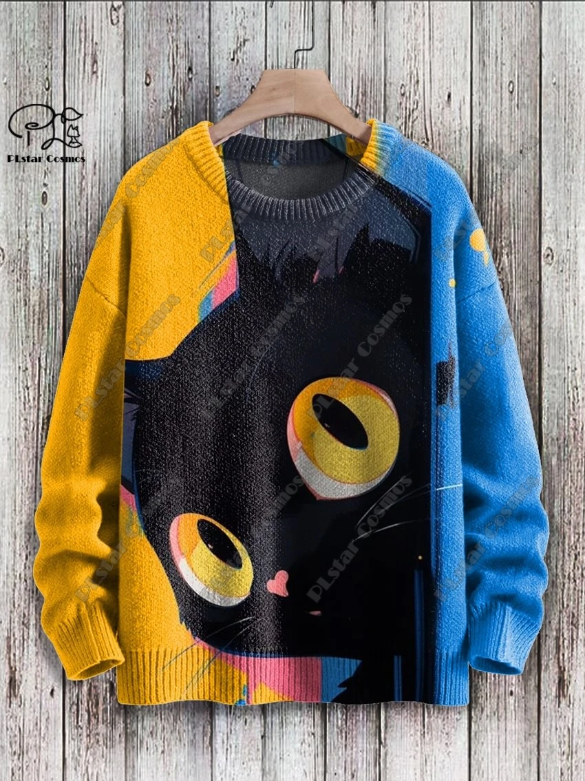 

PLstar Cosmos new 3D printed animal series cute funny cat pattern ugly sweater winter street casual unisex M-13