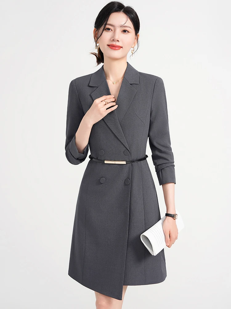 

Серый деловой костюм-платье для женщин: весенне-осенний, элитный, для ювелирных магазинов, салонов красоты, профессиональная униформа, юбка в стиле OL