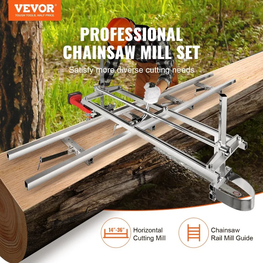 Chainsaw Mill and Rail Mill Guide System Portable Sawmill 1436 Guide Bar 9ft Aluminum Saw Milling Rail Guide with Chainsaw Pla