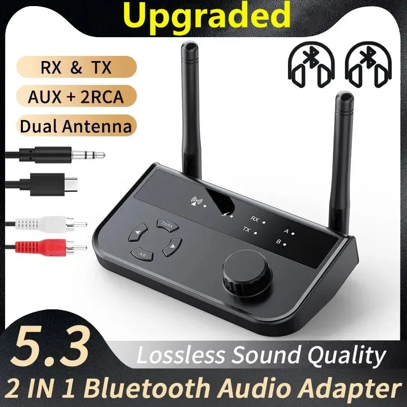 

2 In 1 Audio Receiver Transmitter Bluetooth 5.3 3.5mm Aux Jack RCA Stereo Music Wireless Adapter Dongle for TV Car PC Headphones