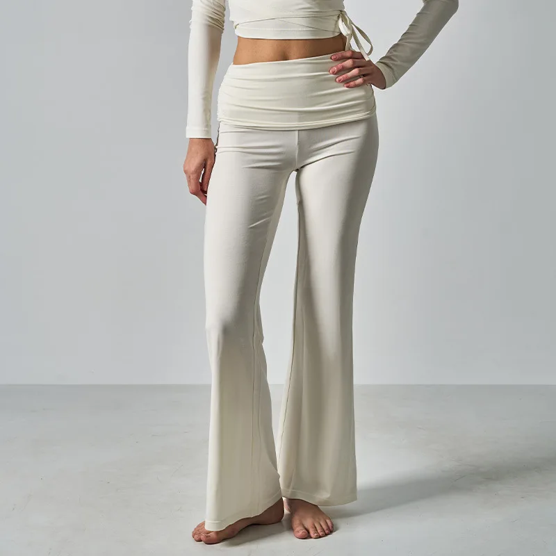 High Waist Fold Over Flare Yoga Pants Women Soft Modal Stretch Leggings Slim Fit Bootcut Trousers Casual Workout Sports Pants