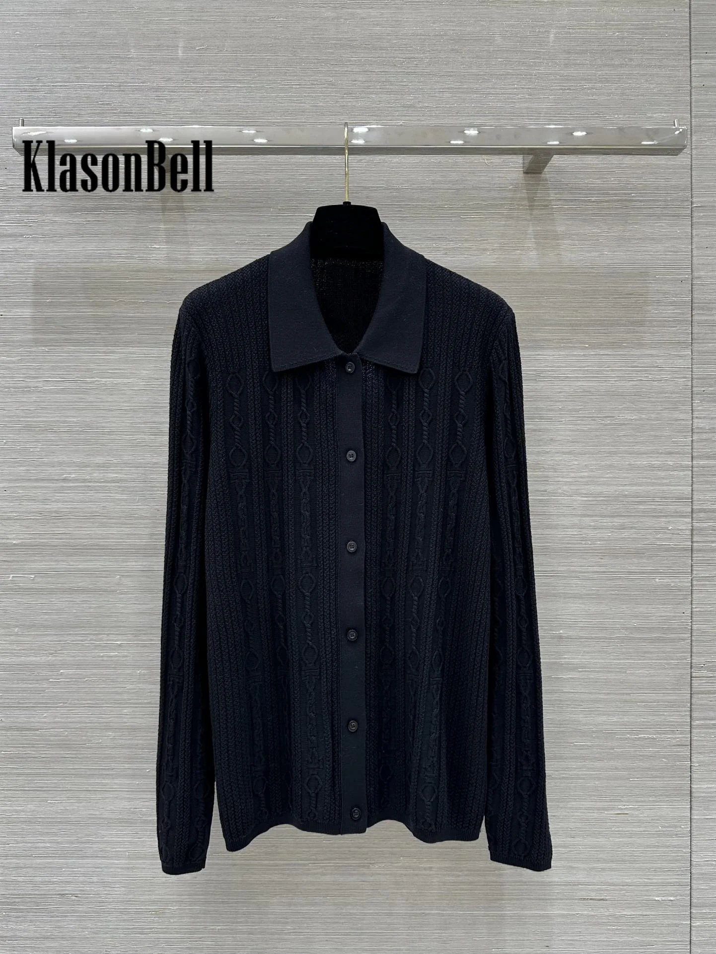 8.22 KlasonBell Women Clothes Vintage Rope Coed Jacquard Wool Knitted Cardigan Lapel Collar Single Breasted Fit Coat