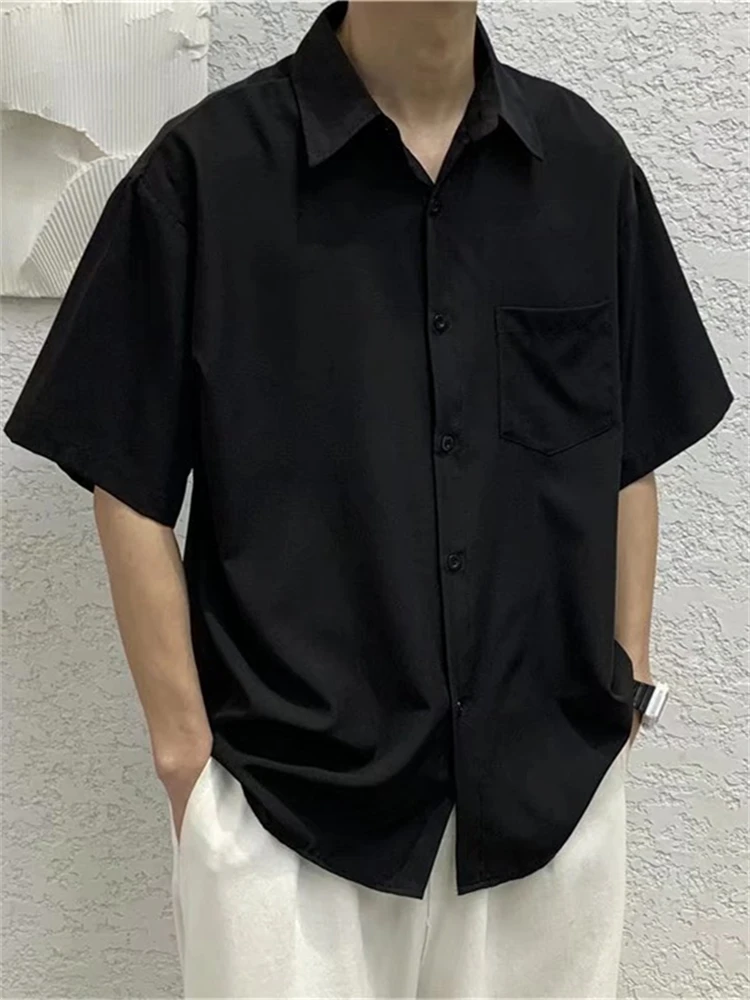 Korean Style High Street Short Sleeve Shirt Men Summer Thin Fashion Casual Five-Quarter Sleeve Shirt Loose Fit Flat Iron Requ...