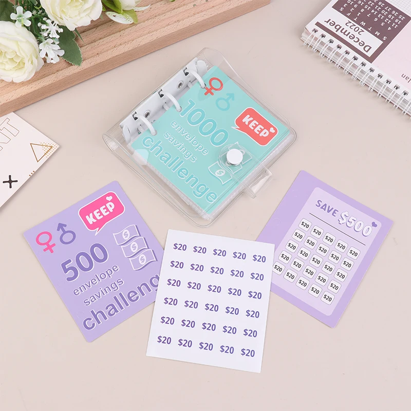 Mini Binder ประหยัดเงิน Binder $150/300/500/1000 Savings Challenge Binder ซองจดหมายออมทรัพย์โน้ตบุ๊ค Cash Budget Storage Book