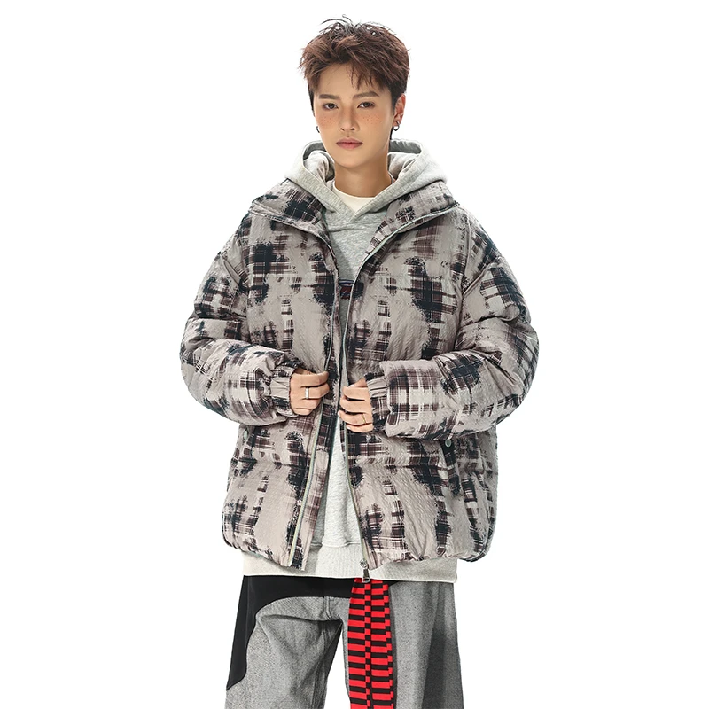 Autumn Winter Stand Up Collar Art Print Thick Warm Soft Bread Men's Cotton Jacket 2025 Chic Jacket Couple High-end Streetwear