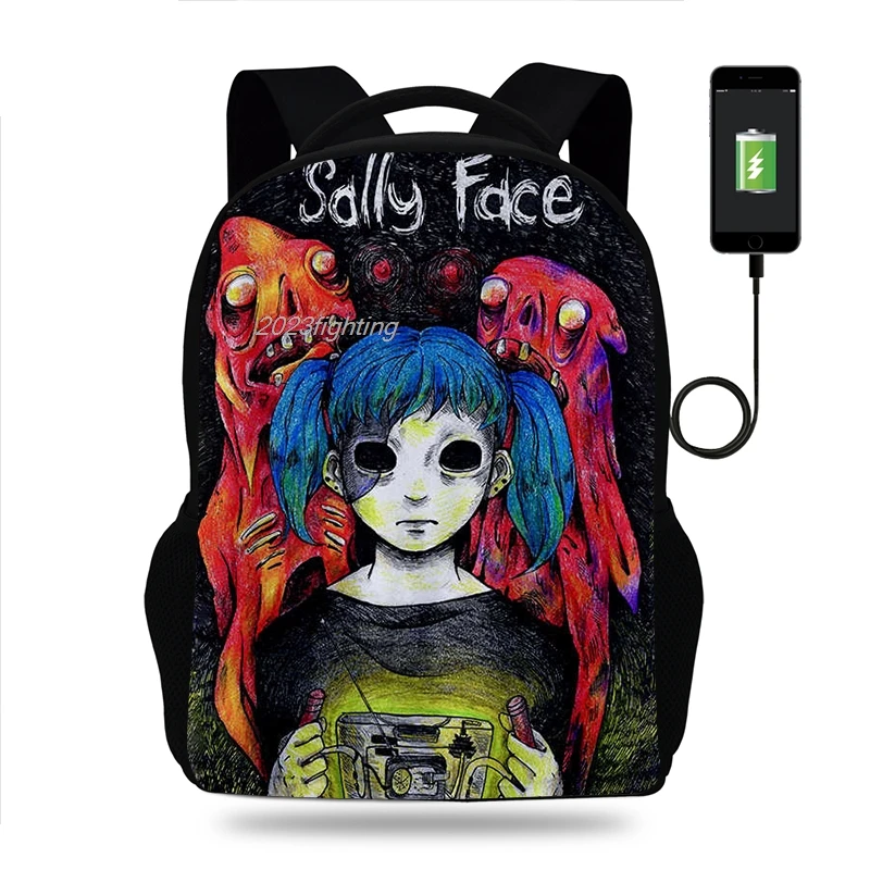 Hete Anime Game Sally Face Rugzak Jongens Meisjes Schooltas Tiener Boekentassen Mannen Vrouwen Rugzak Usb Reis Knapzak Mochila