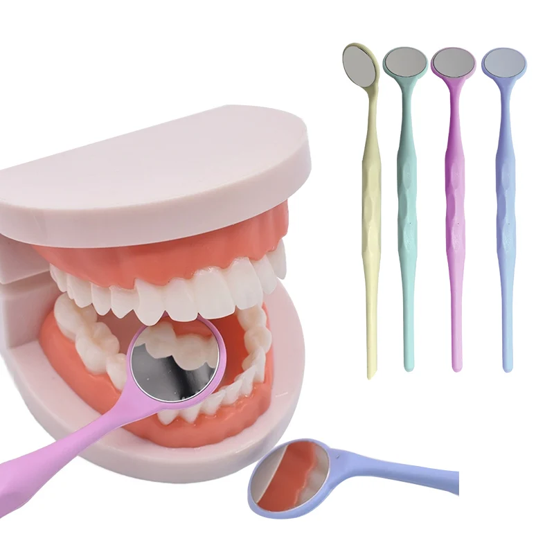 10Pcs/Set Dental Anti-fog Mouth Mirror Colorful Handle Reflectors Autoclavable Exam Mirrors Teeth Whitening Tool Instruments