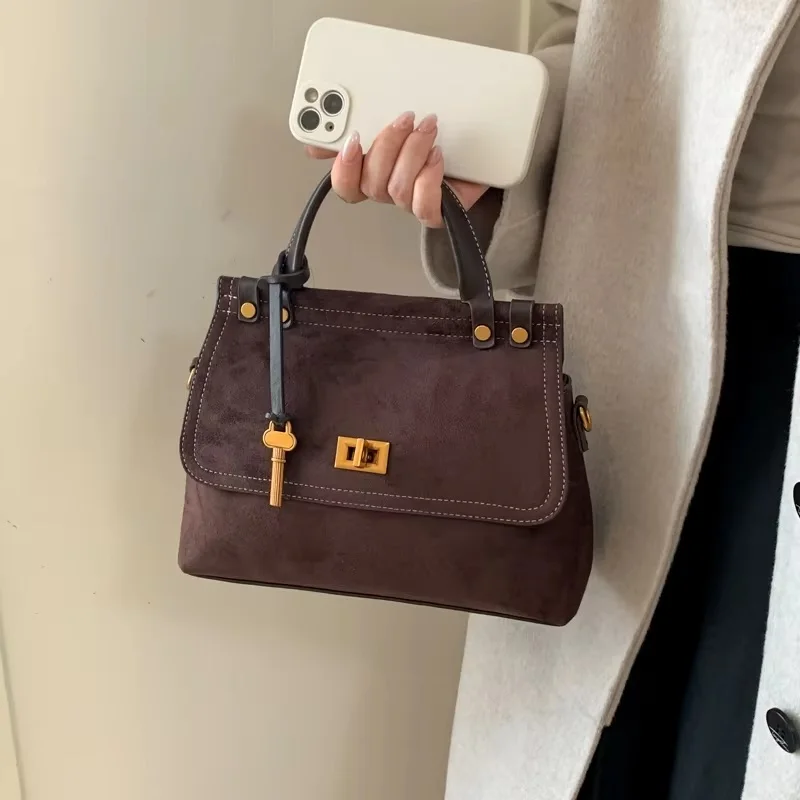 

Vintage Top-handle Bags For Women Winter New Designer Handbags Luxury Flap Shape PU Suede Shoulder Crossbody Bag totes bolsos
