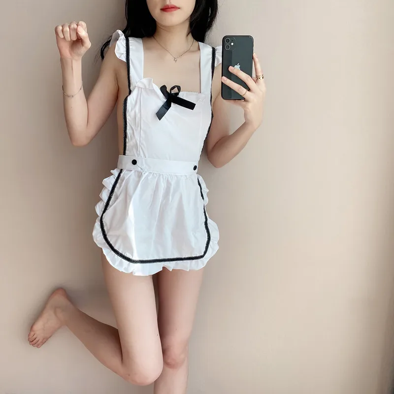 Sexy Nurse Maid Apron White Bar Party Club Work Services Bib Outfit Woman Household Kitchen Restaurant Cooking Waiter Pinafore