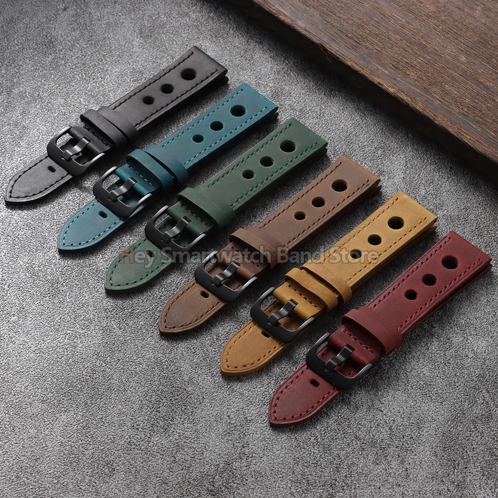 Vintage Leather Watch Band 18mm 20mm 22mm 24mm Breathable Soft Porous Bracelet for Seiko for Omega Smartwatch Strap Accessories