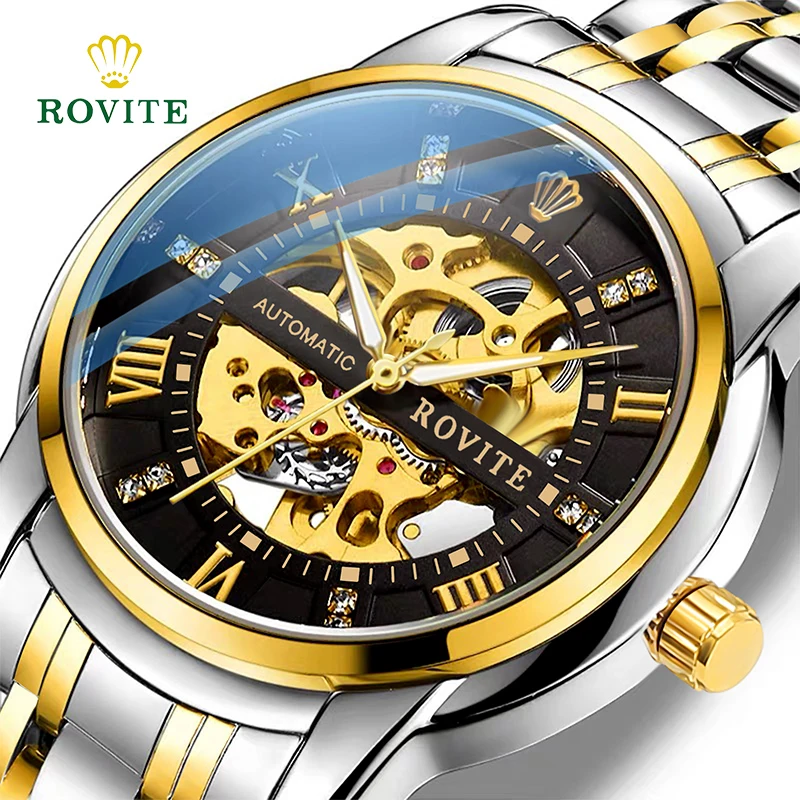 Orologio da uomo d'affari design scheletro moda stile meccanico movimento al quarzo in acciaio inossidabile calendario orologio da polso da uomo impermeabile