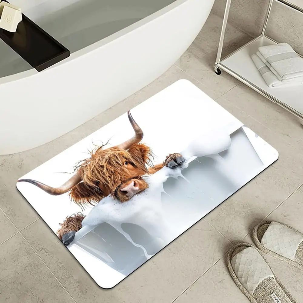 Funny Cow Face Bath Mat Waterproof Polyester Runner for Bathroom Decor Novelty Pet Rug Shower Mat Sink Mat Farm Animal Gift Bath