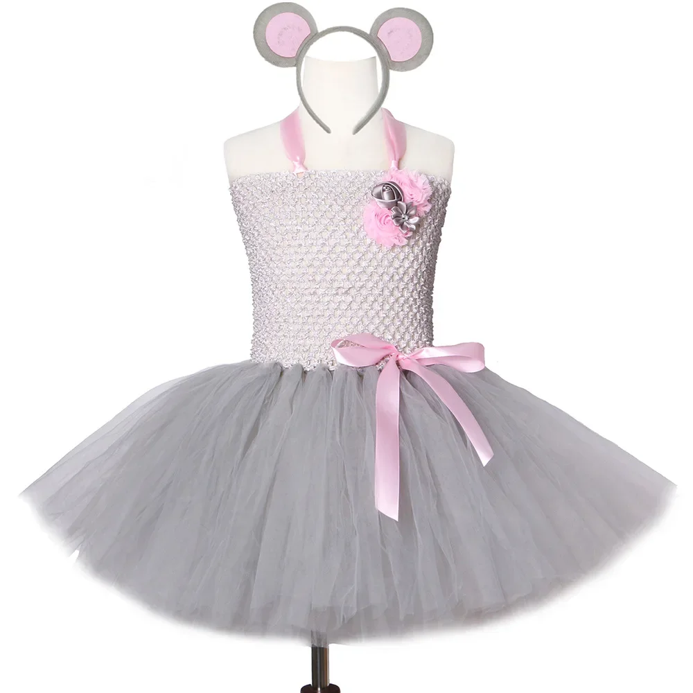 Gray Mouse Costumes Girls Tutu Dress Children Animal Costume Kids Halloween Dresses for Girls Baby Clothes for Birthday Party