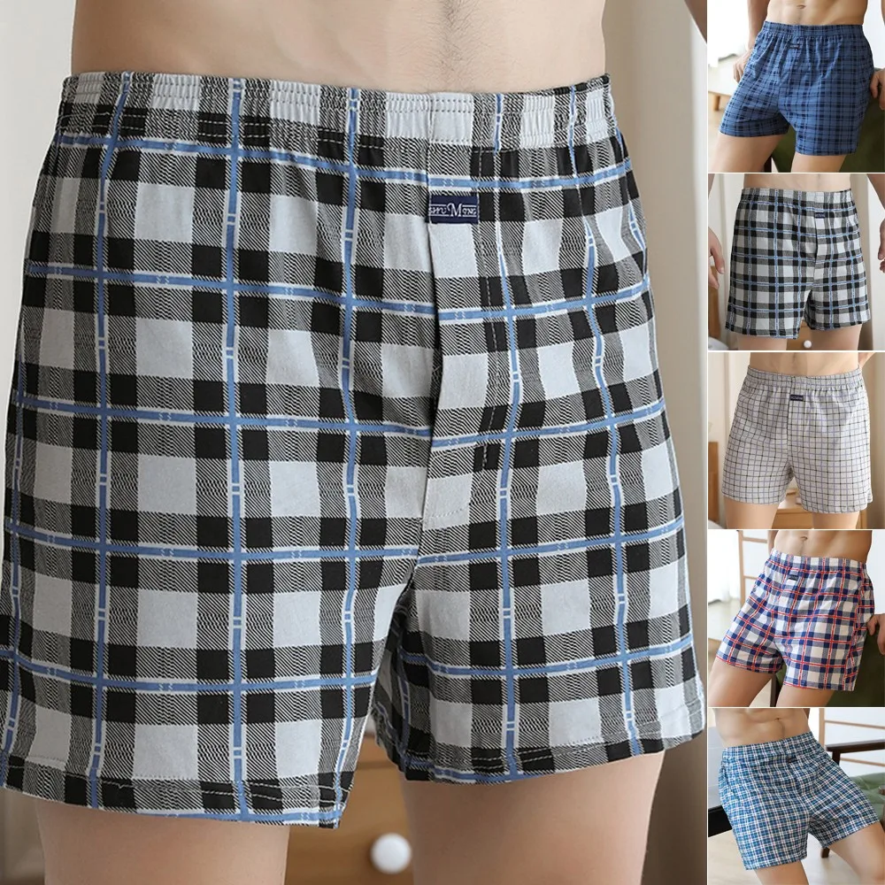 Flats Men Casual Loose Plaid Wide Leg Cotton Short Home Wear Underwear Sports Underpants For Boys Swims