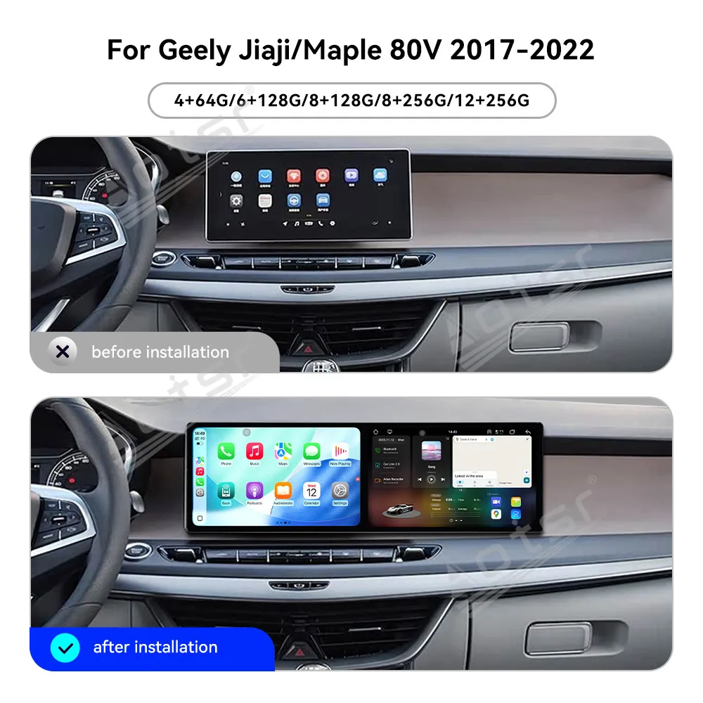 For Geely Jiaji Maple V80 2017-2022 10.1 Inch Dual-Screen Plug & Play GPS Navigation Carplay Android Auto Car Radio Accessory