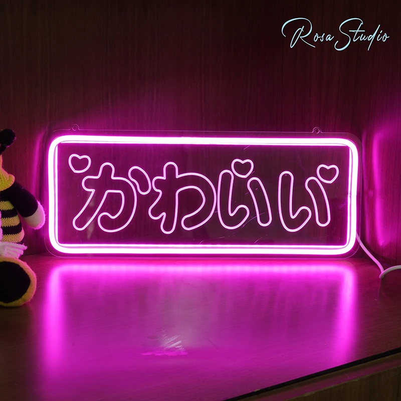 Kawaii Neon Sign Cute Japanese Handmade Anime Neon Vibes Vertical Kawaii LED Night Light Wall Decor for Teenager Girls Kids Gift