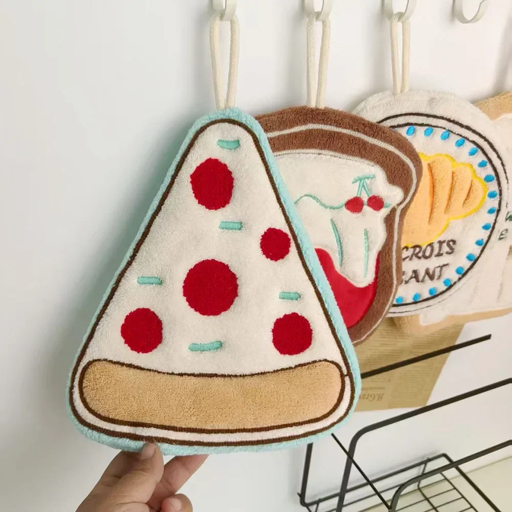 Food Suspended Hand Towel Made of Ultra-fine Fiber, Food Series Hand Towel, Suitable for Kitchen and Bathroom Toast Slices Bread