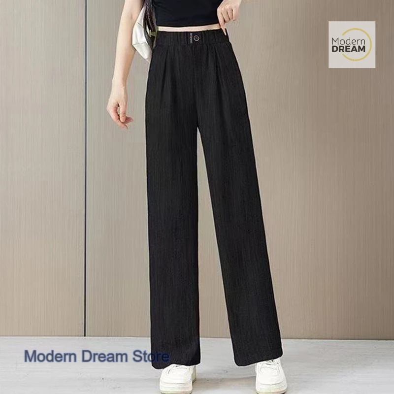 Thin and narrow version of ice silk wide-leg pants women's summer new high waist casual nine-point straight loose casual pants