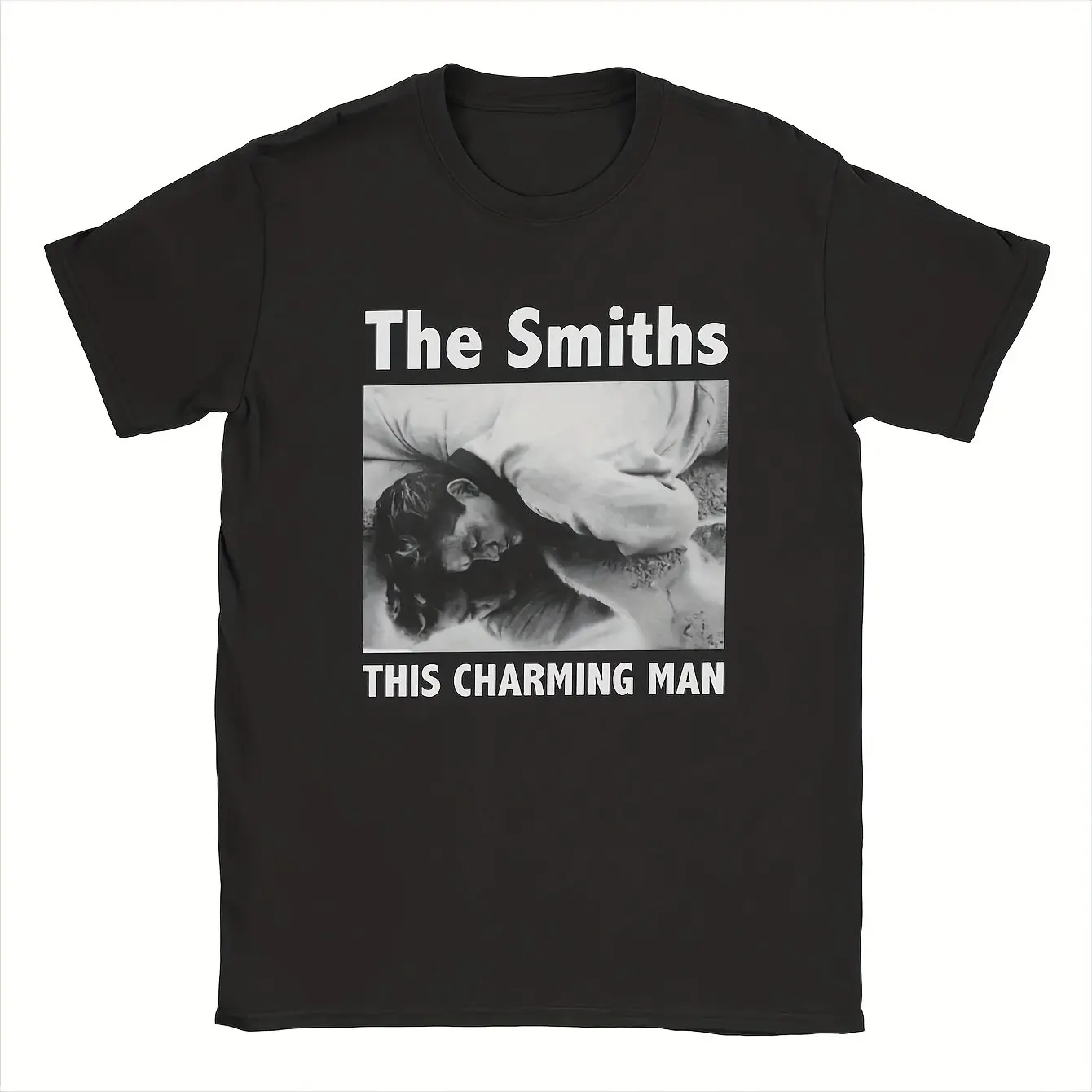 Camiseta gráfica para hombre The Smiths Morrissey This Charming, camiseta negra de inspiración vintage con estampado blanco