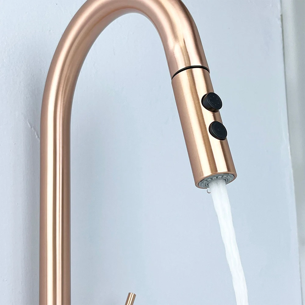 

SKOWLL Kitchen Faucet 2 Modes Single Handle Laundry Faucet Deck Mount Kitchen Sink Faucet with Pull Down Sprayer, Rose Gold
