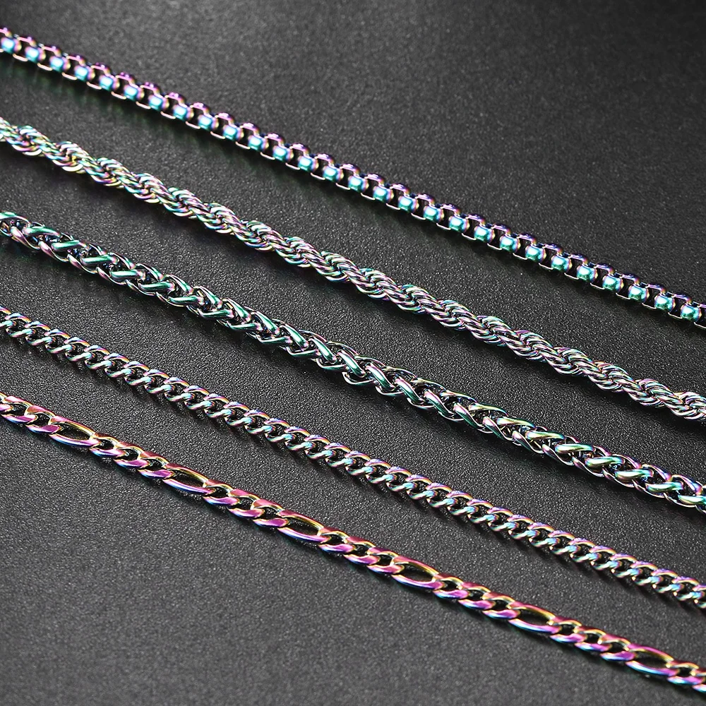 Rainbow Cuban Link Chain Necklace for Women Hip Hop Punk Thick Franco Rope Figaro Chains Man Gifts 60cm Choker Neck Jewelry C021