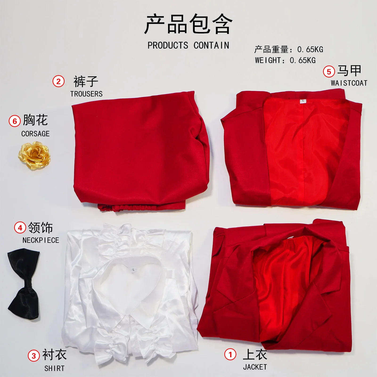 6 pçs betelgeuse cosplay anime traje masculino uniforme de casamento vermelho terno festa de halloween horror roupa para mulher homem acessórios