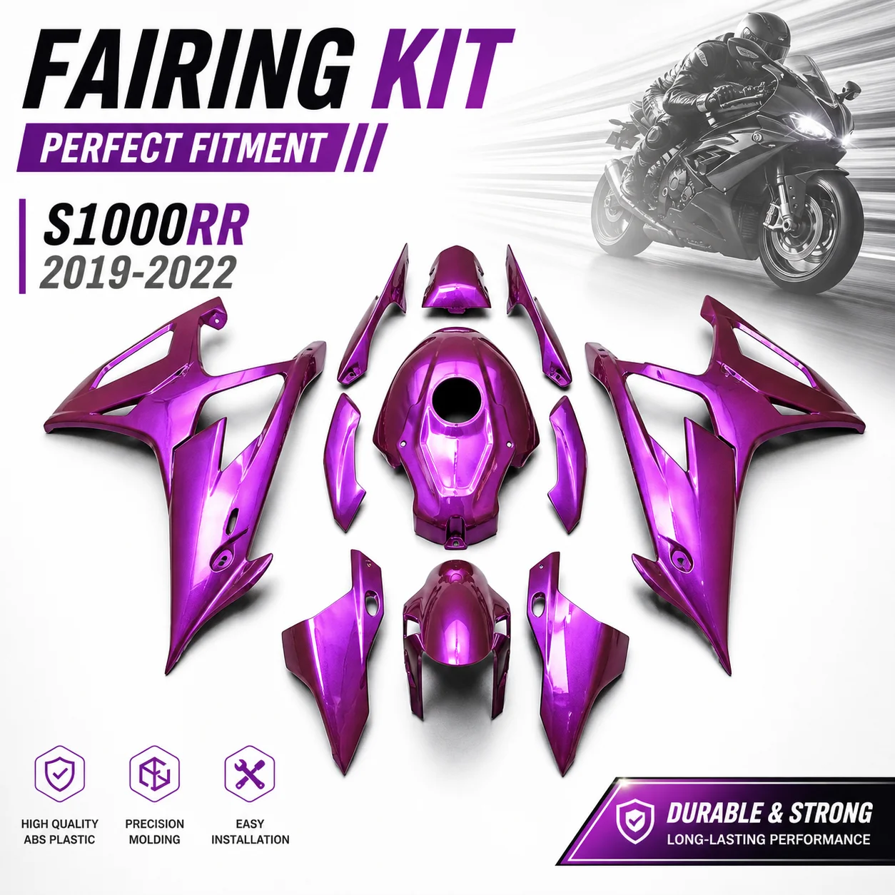 

Bodywork Fairings for BMW S1000RR 2019-2022 Custom Design Kit Pre-Drilled ABS Plastic Injection Complete Set Cowlings Shell