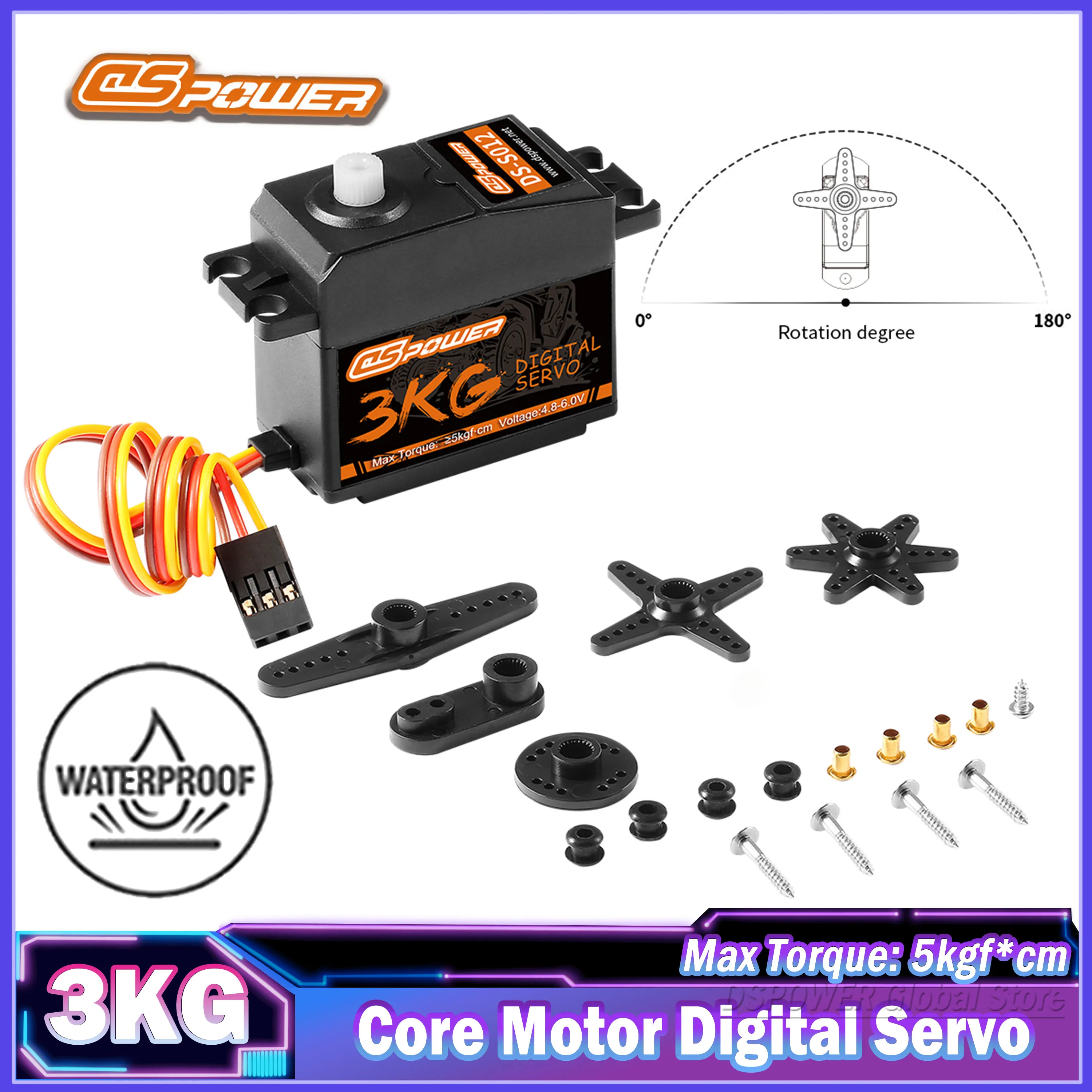 DSpower 3KG Digital Servo Core Motor Waterproof 4.8~6.0V for 1/12 1/10 RC Car Helicopter Boat Plane Wltoys HSP Mn99s TRX4 Scx10