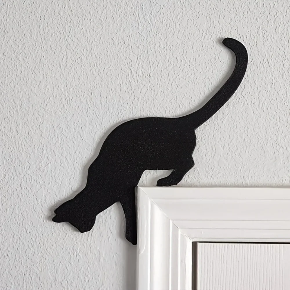 1pc CIFBUY Iron Art Wall Decor Rustic Faux Wood Cat Corner Sign, Cute Animal Hanging Ornament, Powder-Coated Rustproof