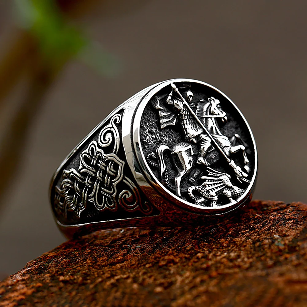 Vintage Gothic Knight Dragon Ring Punk Hip Hop For Man Boys Stainless Steel Celtic knot Rings Fashion Jewelry Gift Size 7-13