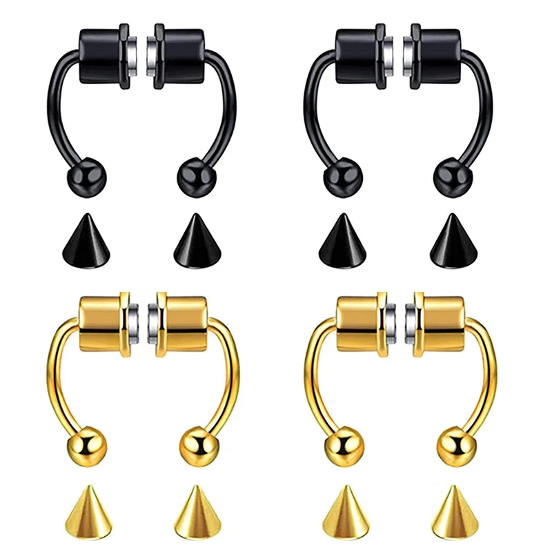 1/4Pcs Women Fake Piercing Nose Ring Hoop Septum Piercing Nose Clip Rock HipHoop Stainless Steel Magnet Fashion Body Jewelry view 3