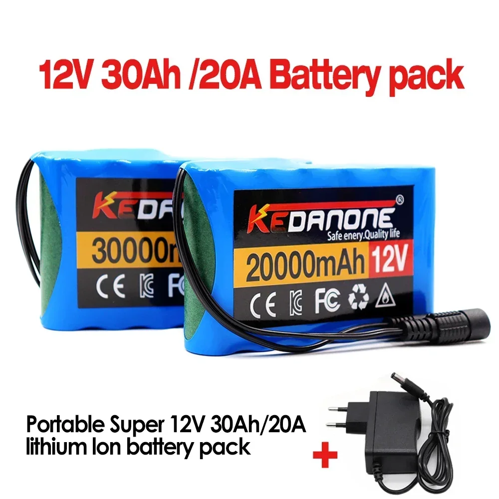 

2024 Upgrade 18650 12V 30000mah 3s2p Capacity DC 12.6v 30Ah 20Ah Portable Rechargeable Li-ion Battery for fishing lights+Charger