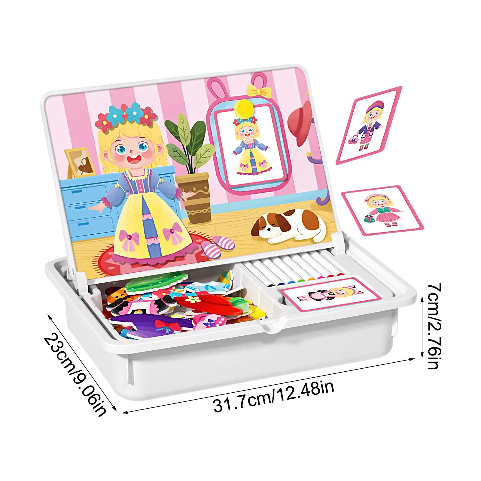 마그네틱 직소 퍼즐 상자 드레스업 인형 마그네틱 게임 상자 교육용 학습 직소 퍼즐 로드 트립 홈 스쿨 야외용