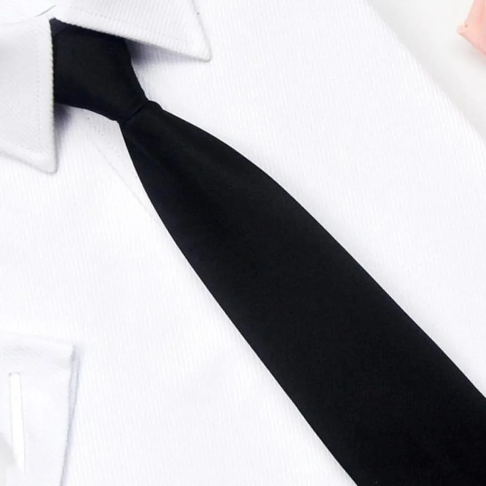 Schwarze Unisex-Krawatten mit Reißverschluss, Retro, seidig, schmal, schmal, glatt, Damen-Fliege, koreanischer Stil, schlicht, elegant, trendige All-Match-Krawatte – Detail 6