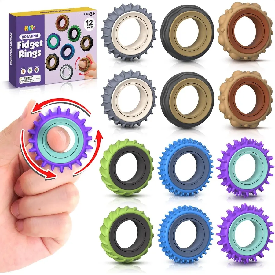 Fidget Toys Adults Sensory Rings: 12 Pack Texture Spinner Rings Str Relief Sensory Toys for ADHD Quiet Desk Fidgets for Classro