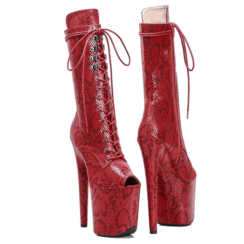 Auman Ale New 20CM/8inches PU Upper Sexy Exotic High Heel Platform Party Women Peep Toe Ankle Boots Pole Dance Shoes 304