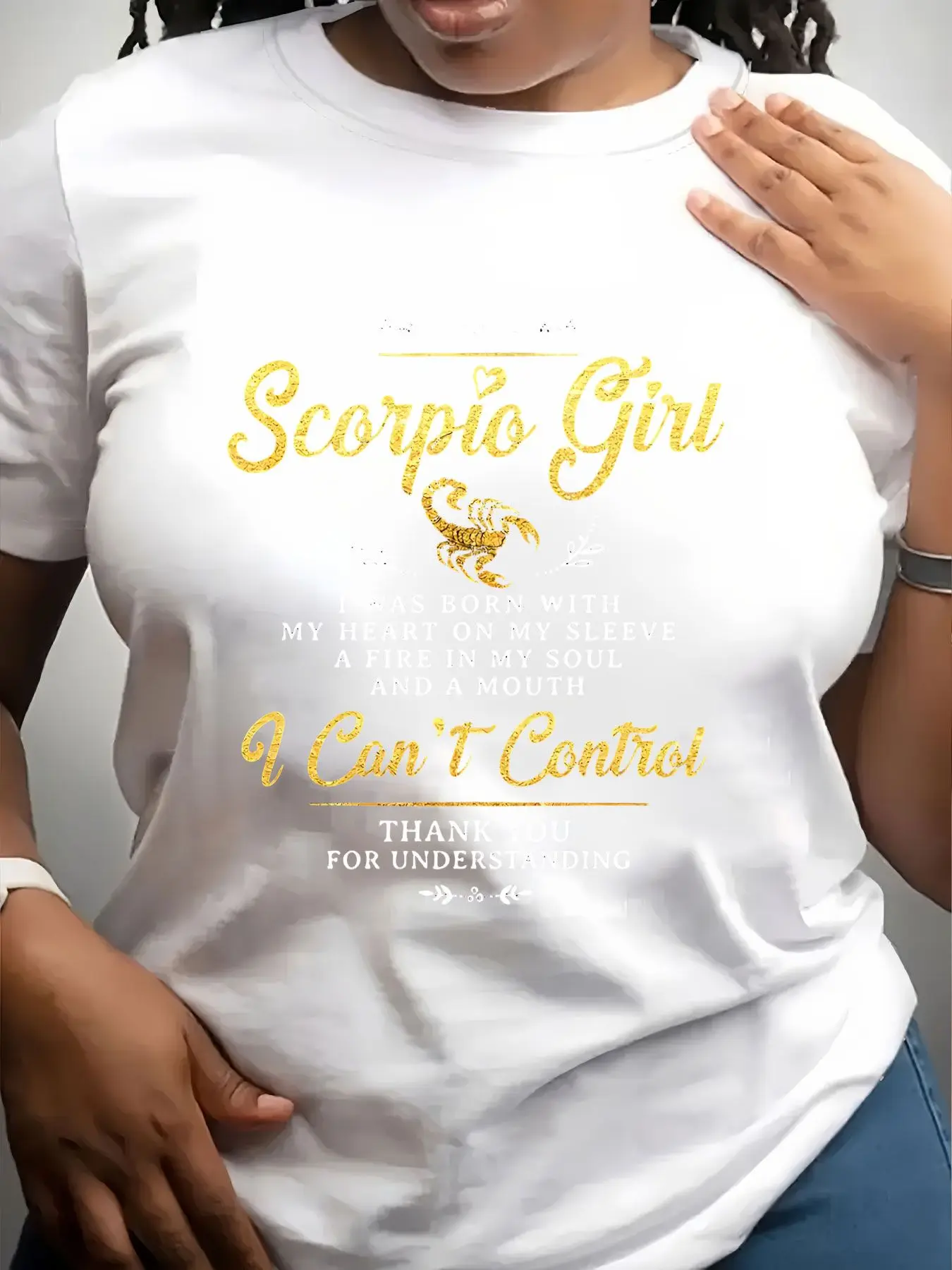 Women's Trendy Crew Neck T-Shirt Scorpio Girl Zodiac Quote Design Suitable for Casual Sportswear