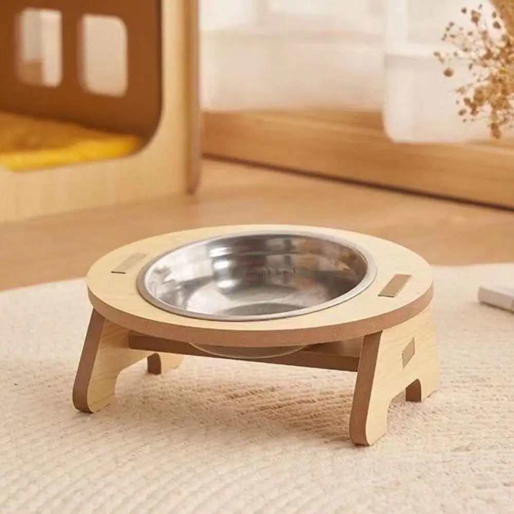 Durable With Stand Pet Bowl Wooden Non-Slip Cat Food Bowl Portable Protect Cervical Spine Cat Food Container Pet Supplies