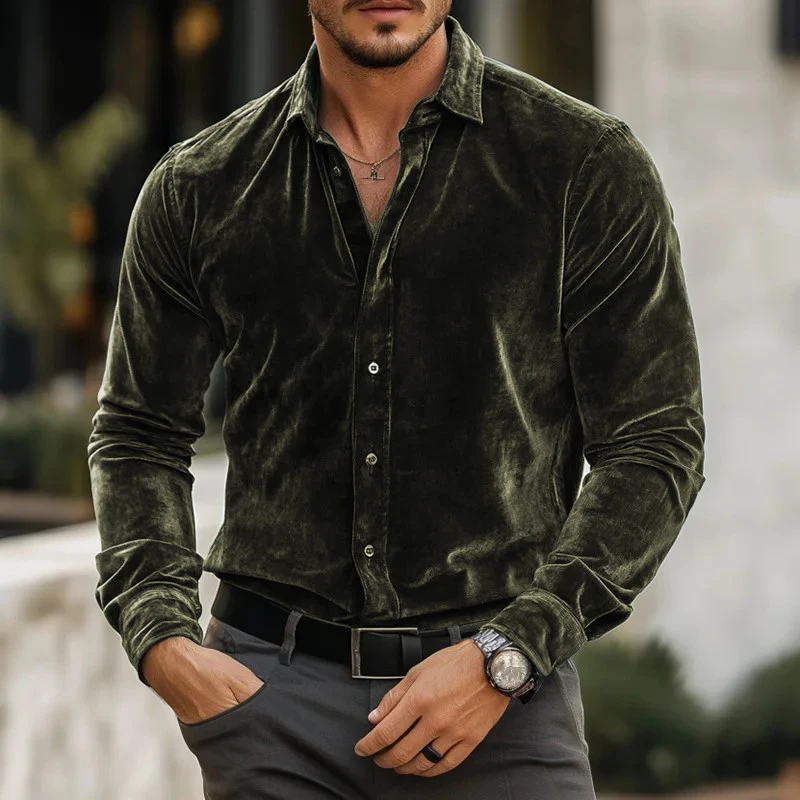 

Винтажные мужские рубашки из вельвета, осенне-зимние, деловые повседневные однотонные рубашки, мужская одежда, классические кардиганы на пуговицах с отложным воротником